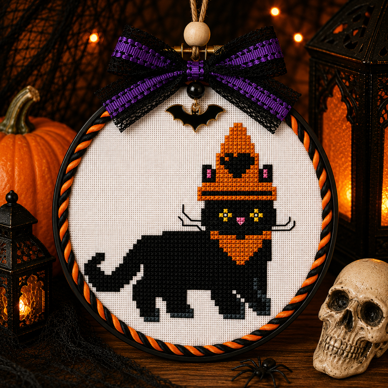 Halloween Black Cat Mini Cross Stitch Patterns Bundle, 6 Cute Spooky Cat Patterns