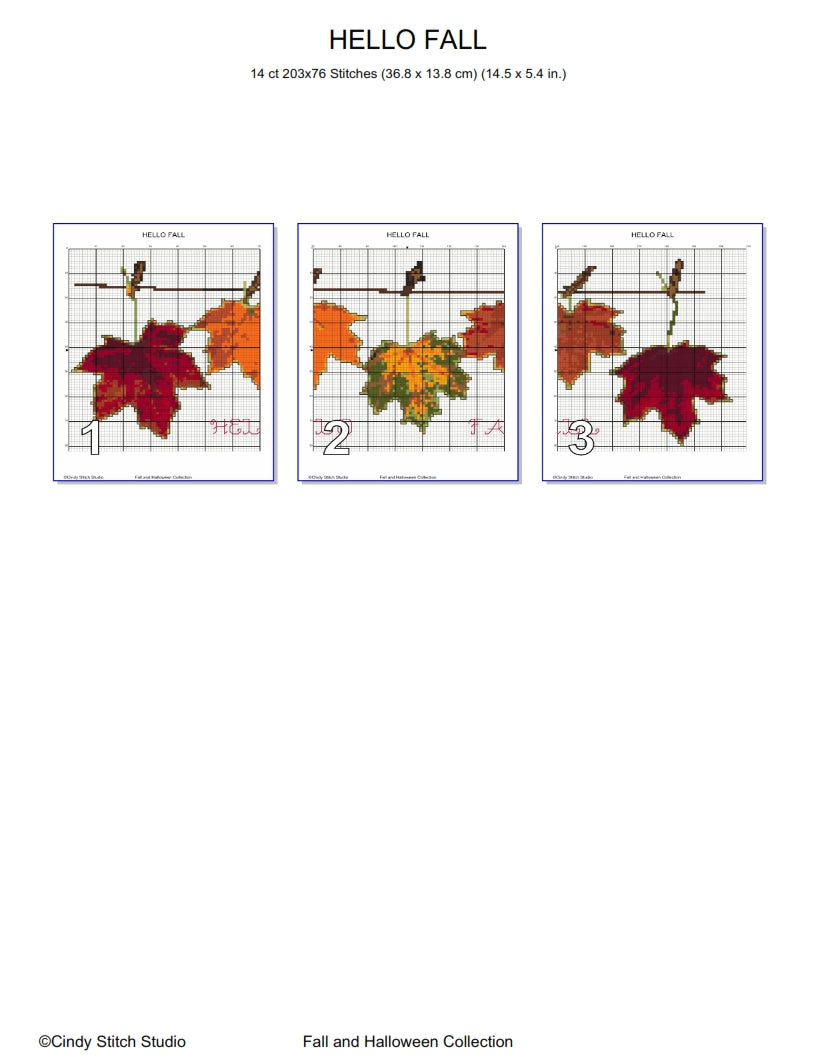 Hello Fall Cross Stitch Pattern, Autumn Maple Leaves, Thanksgiving Tablecloth Embroidery, Farmhouse Fall Decor PDF