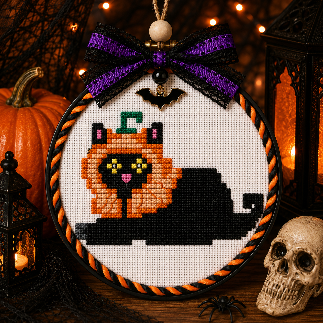 Halloween Black Cat Mini Cross Stitch Patterns Bundle, 6 Cute Spooky Cat Patterns