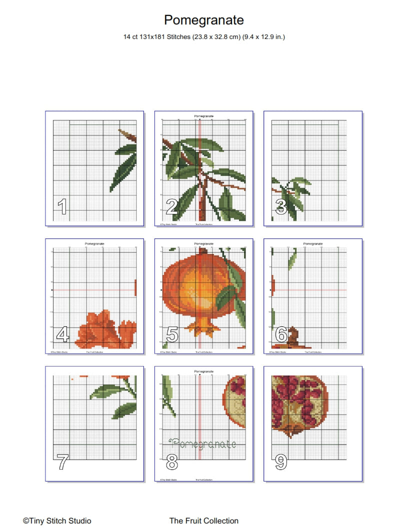 Pomegranate Cross Stitch Pattern, Fruit Embroidery, Kitchen Wall Decor, Flower Cross-stitch, Pattern Keeper, Digital PDF Chart