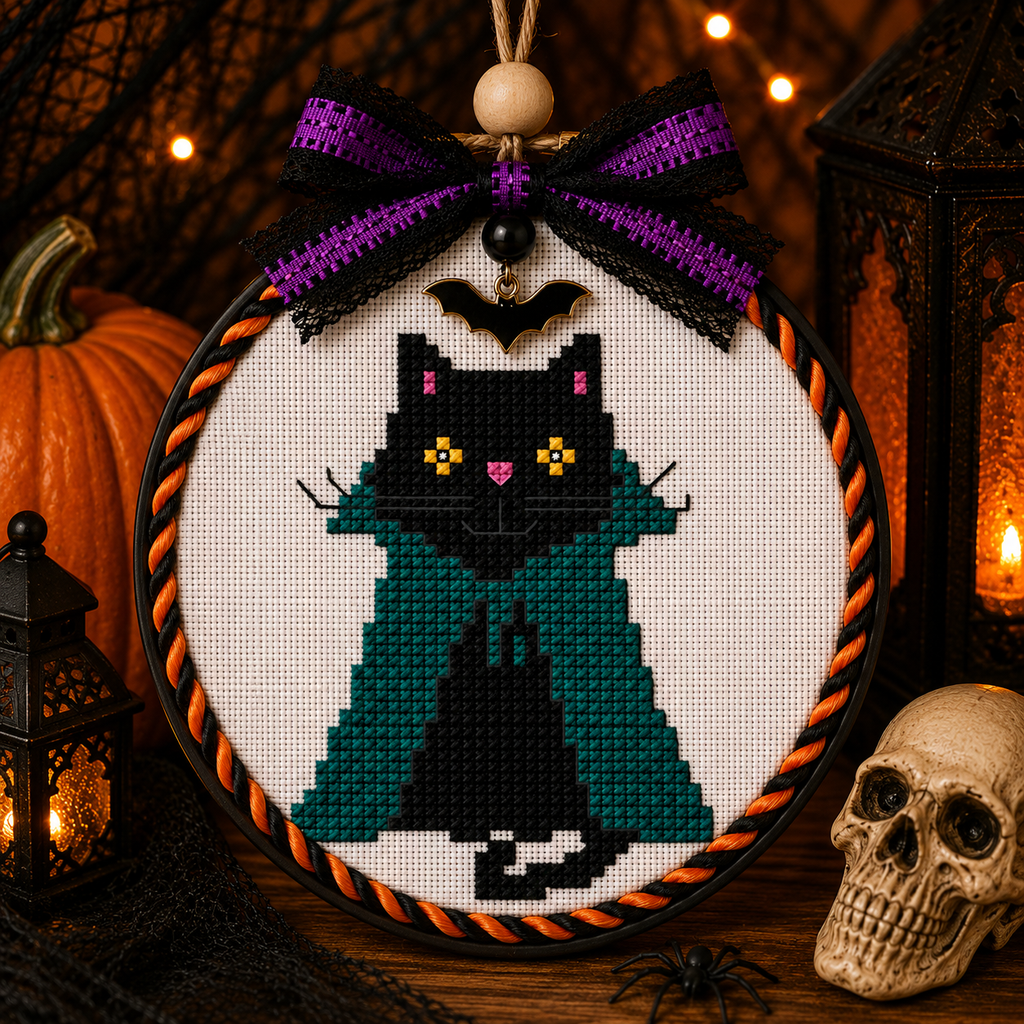 Halloween Black Cat Mini Cross Stitch Patterns Bundle, 6 Cute Spooky Cat Patterns