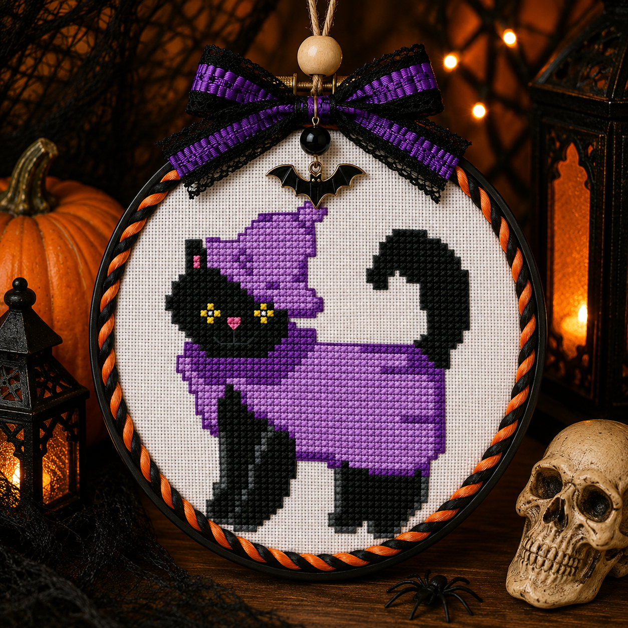 Halloween Black Cat Mini Cross Stitch Patterns Bundle, 6 Cute Spooky Cat Patterns
