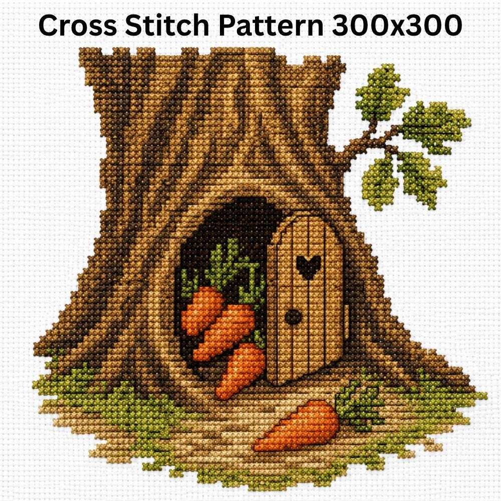 Secret Carrot Stash Cross Stitch Pattern PDF finished cross stitch design