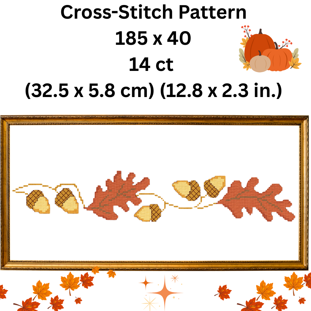 Autumn Acorns & Oak Leaves Cross Stitch Border