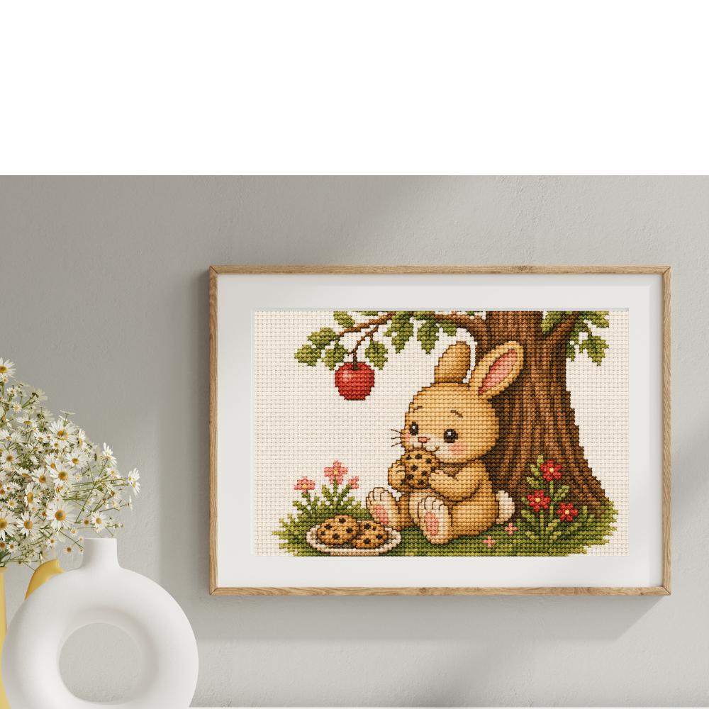 Bunny Eating Cookie Cross Stitch Pattern PDF digital pattern preview