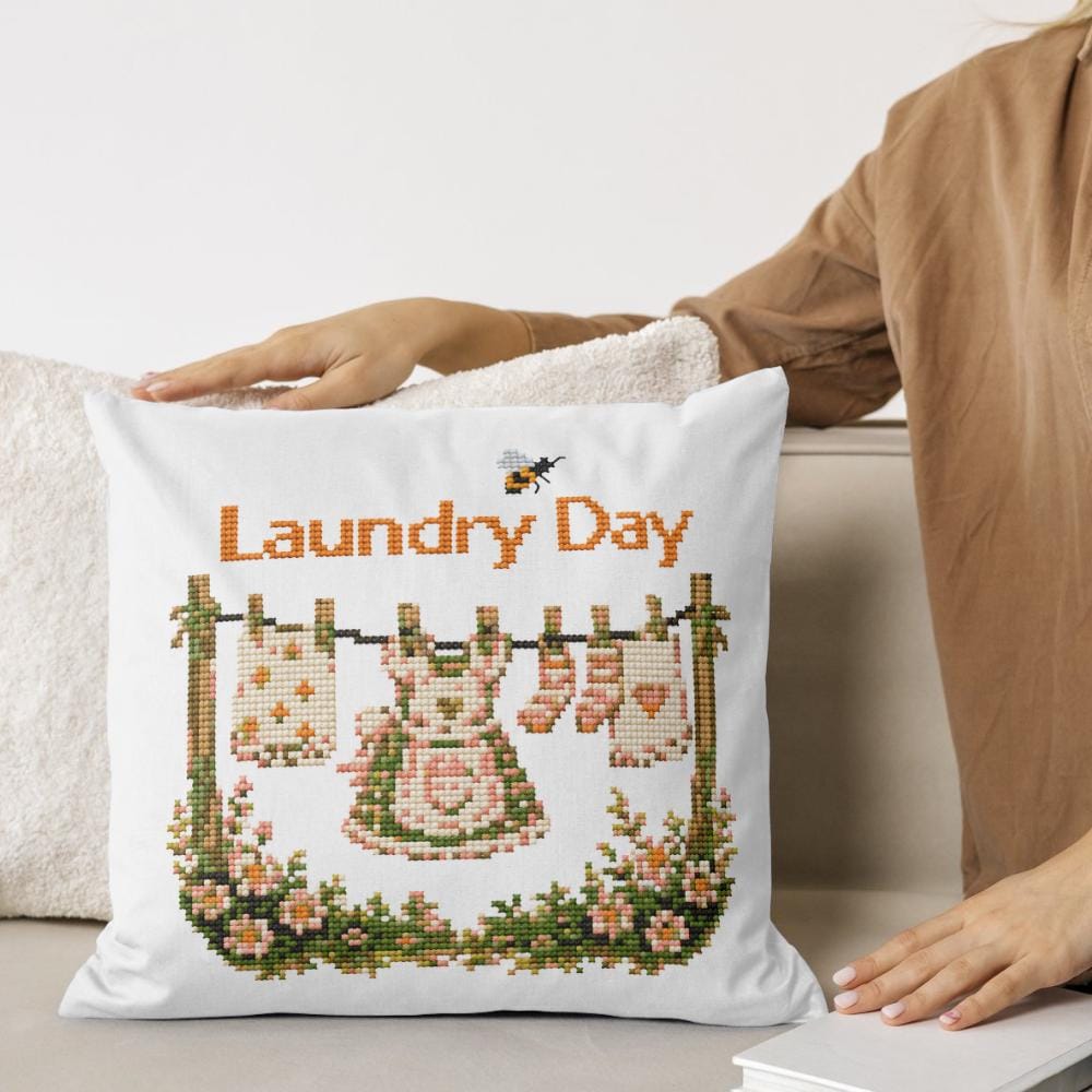 Bunny Laundry Room Cross Stitch Pattern PDF digital pattern preview