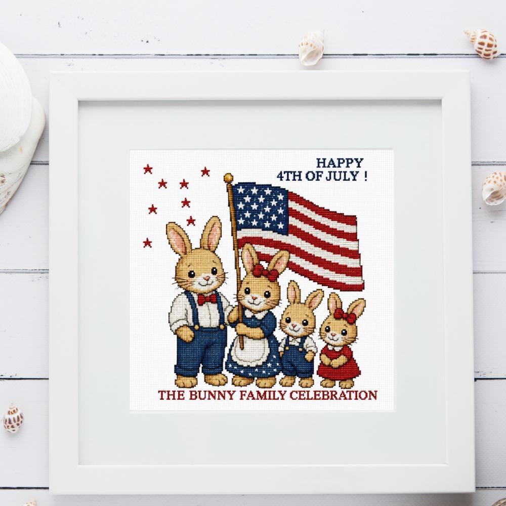 America 250 Bunny Cross Stitch Pattern PDF digital pattern preview