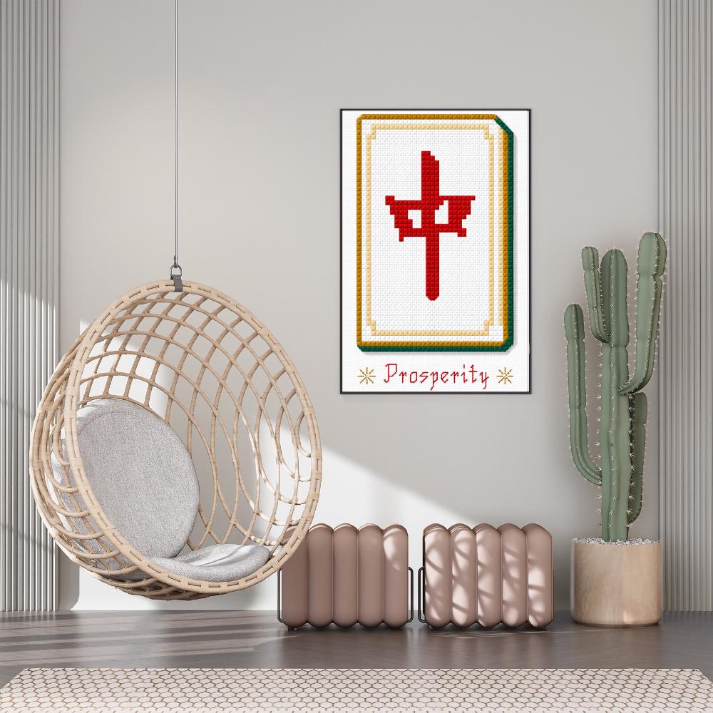 Red Dragon Mahjong Cross Stitch Pattern PDF digital pattern preview