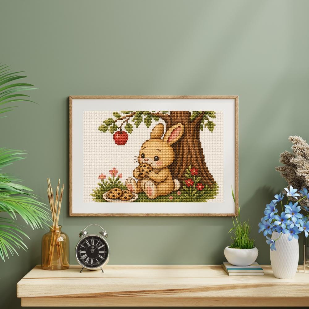 Bunny Eating Cookie Cross Stitch Pattern PDF digital pattern preview
