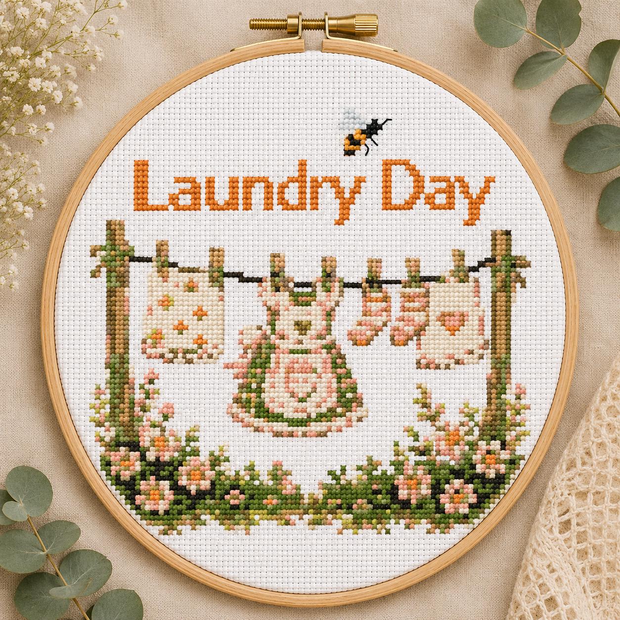 Bunny Laundry Room Cross Stitch Pattern PDF finished cross stitch design