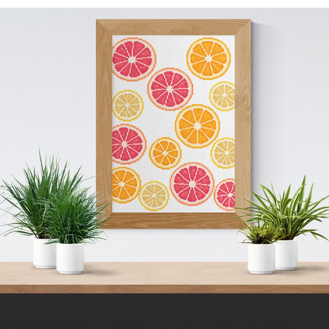 Citrus Fruit Cross Stitch Pattern PDF finished cross stitch design