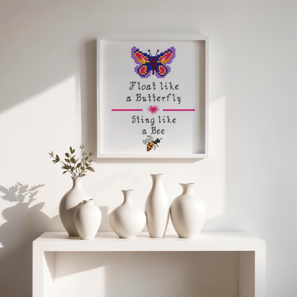 Butterfly and Bee Quote Cross Stitch Pattern PDF digital pattern preview
