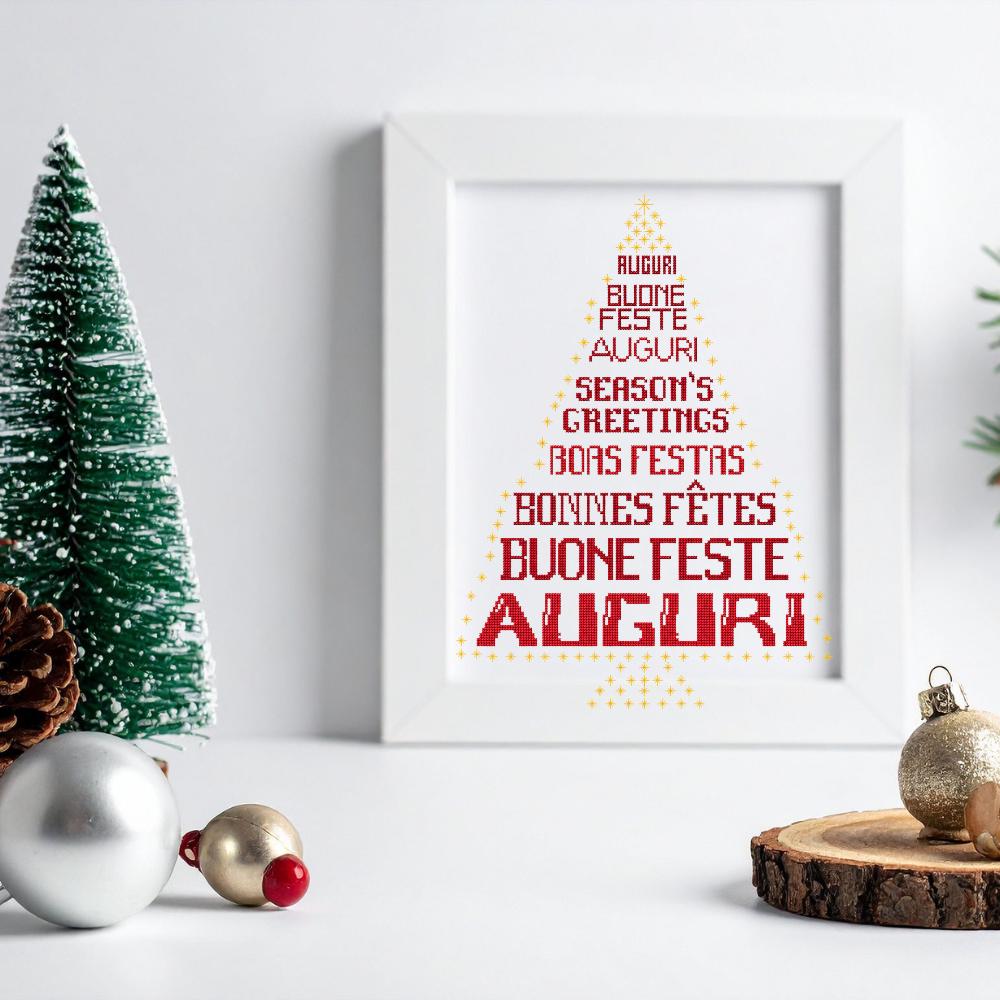 Christmas Greetings Tree Cross Stitch Pattern PDF digital pattern preview