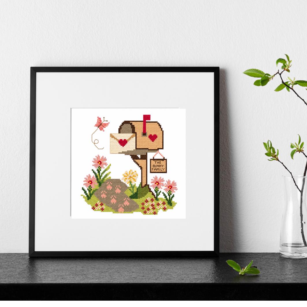 Woodland Mailbox Cross Stitch Pattern PDF digital pattern preview