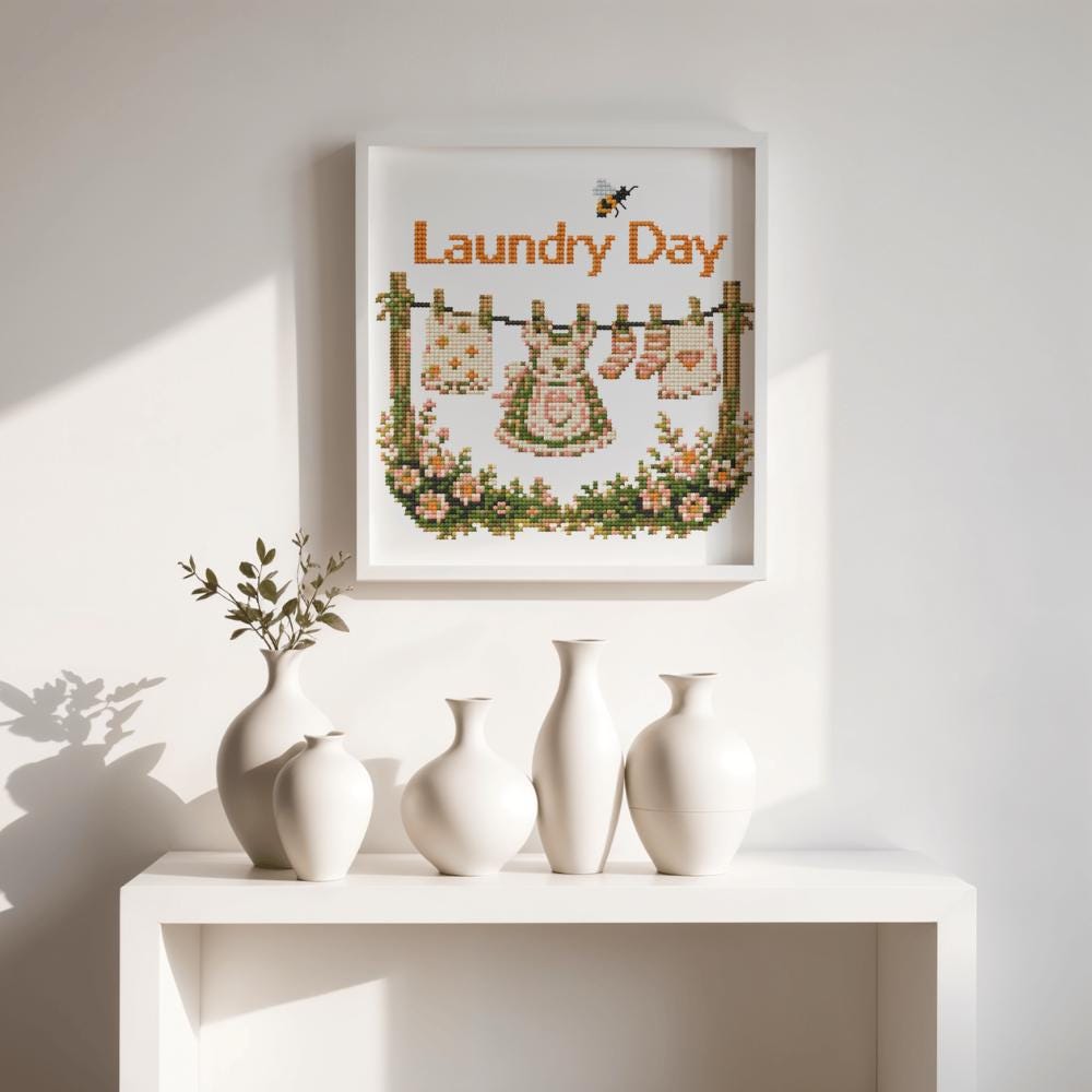 Bunny Laundry Room Cross Stitch Pattern PDF digital pattern preview