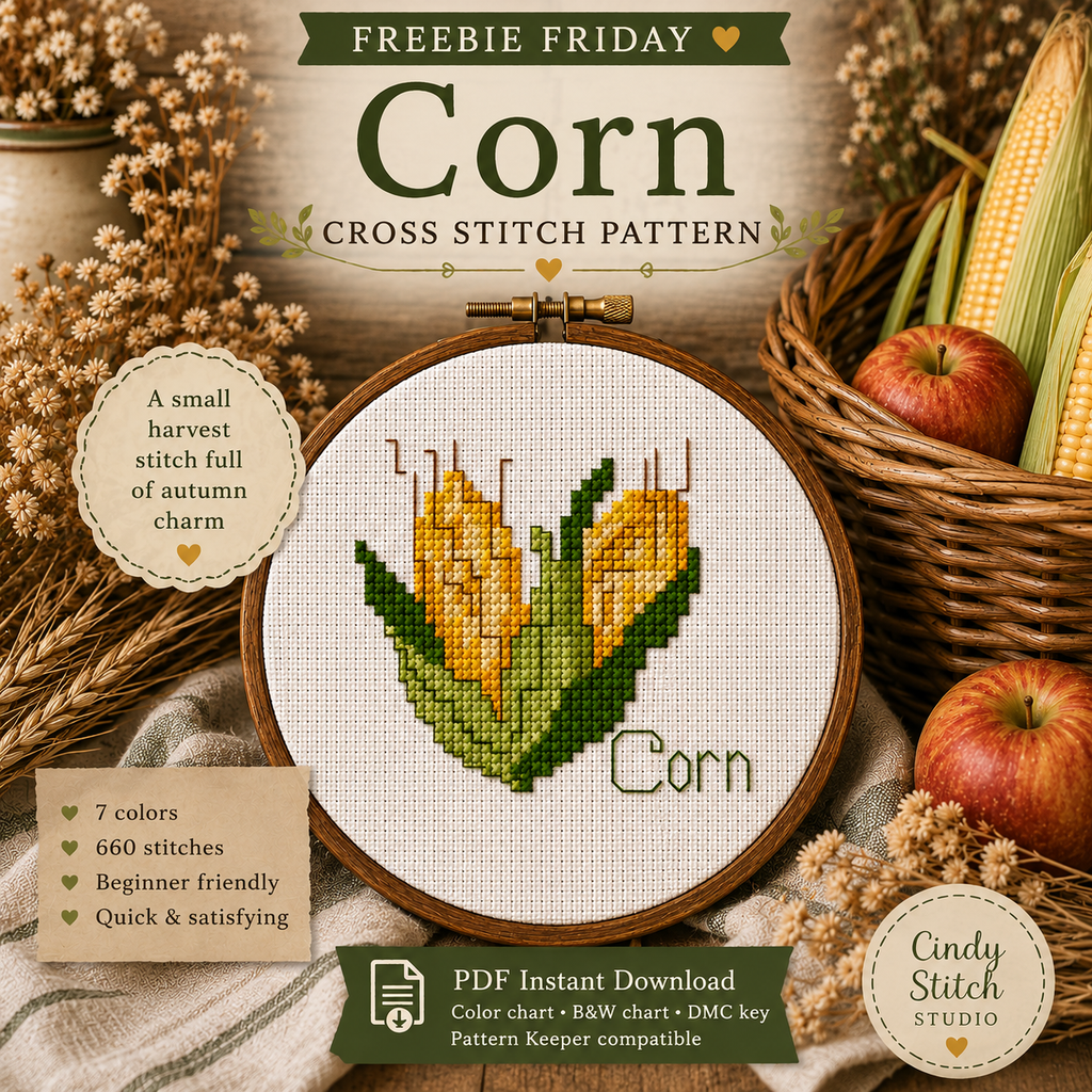 Corn Cross Stitch Pattern, Fall Harvest Mini Cross Stitch, Farmhouse Kitchen Decor, Beginner PDF Pattern, Autumn Corn Embroidery
