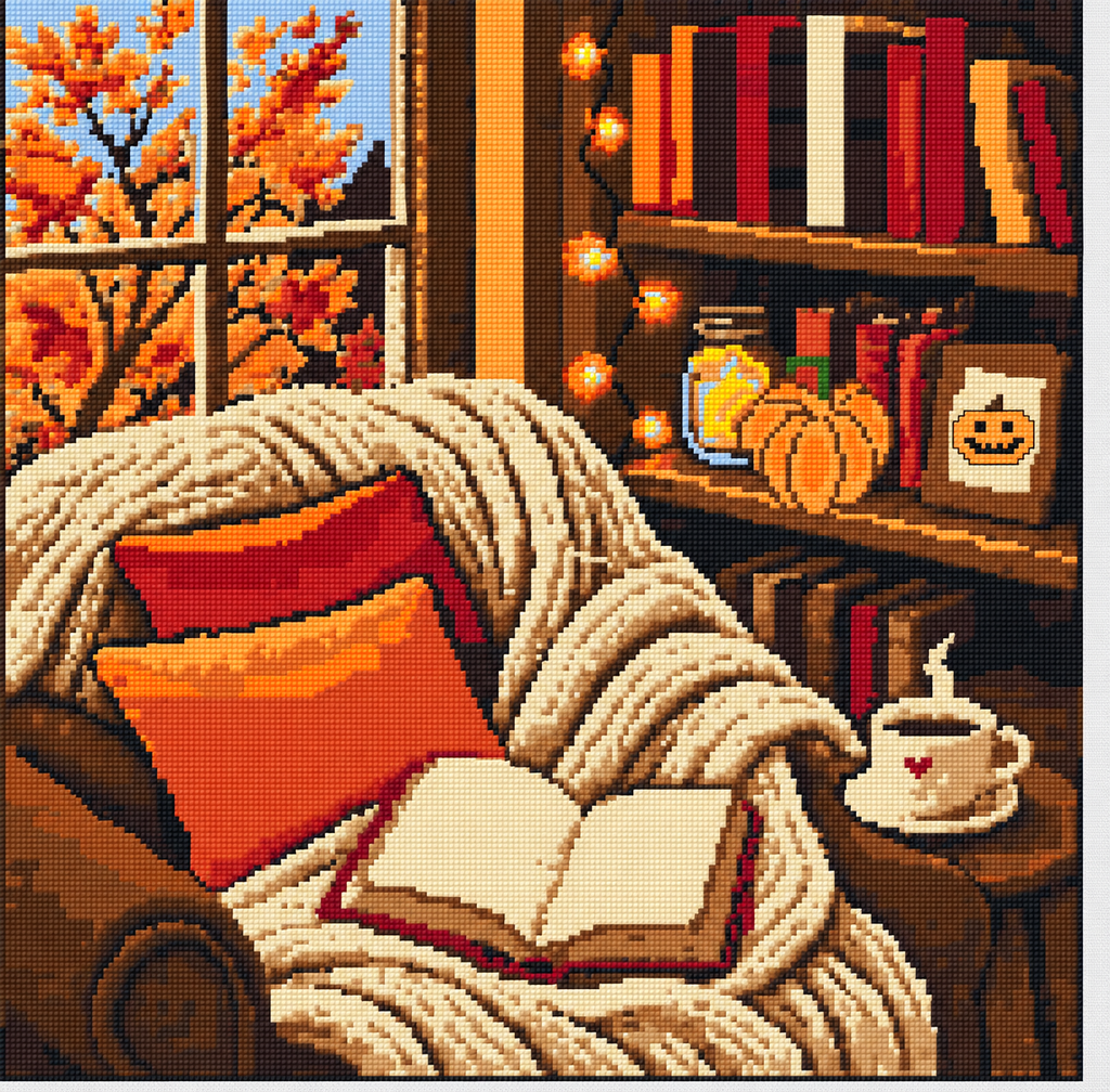 Autumn Reading Nook Cross Stitch Pattern