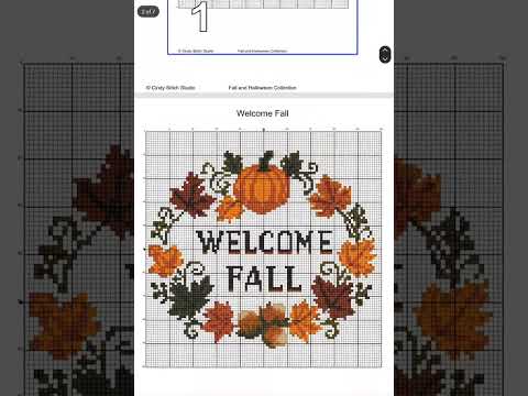 Welcome Fall Cross Stitch Pattern, Autumn Wreath with Pumpkin, Fall Leaves Cross Stitch PDF, Cozy Seasonal Home Decor